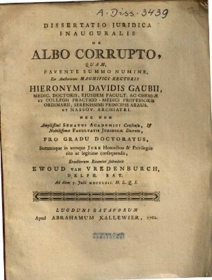 Dissertatio Iuridica Inauguralis De Albo Corrupto