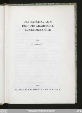 Das Kitāb al-ʿAin und die arabische Lexikographie