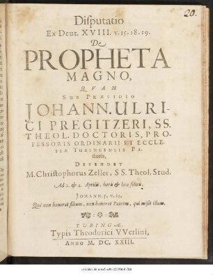 Disputatio Ex. Deut. XVIII. V. 15. 18. 19. De Propheta Magno