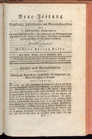 38tes Stück. Weimar, den 20. September 1800.