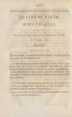 Quatrième partie. Hypotheques. Vierter Theil. Hypotheken