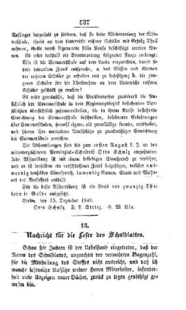 Nachricht für die Leser des Schulblattes