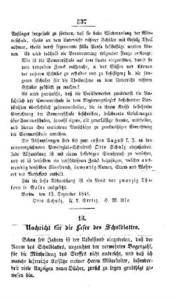 Nachricht für die Leser des Schulblattes