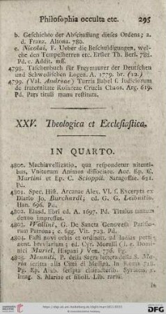 XXV. Theologica et Ecclesiastica