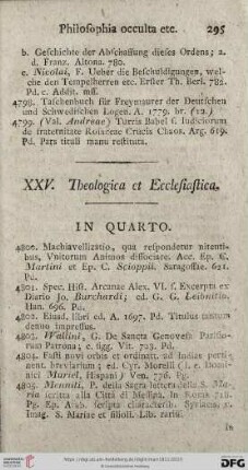 XXV. Theologica et Ecclesiastica