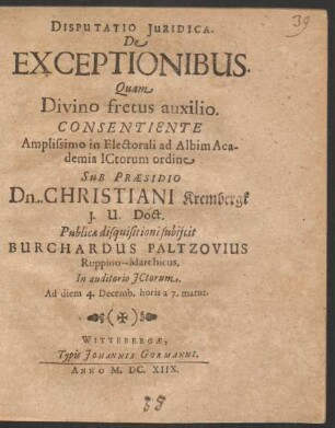 Disputatio Iuridica. De Exceptionibus