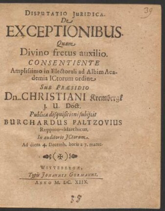Disputatio Iuridica. De Exceptionibus