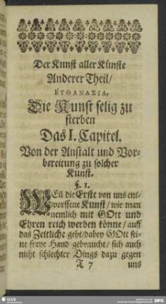 Der Kunst aller Künste Anderer Theil, Euthanasia,Die Kunst selig zu sterben