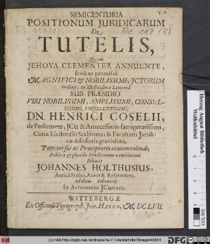 Semicenturia Positionum Iuridicarum De Tutelis