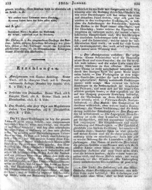 [Sammelrezension:] 1) Abendgenossen von Gustav Schilling. Erster Theil. 263 S. Zweyter Theil. 208 S. Zweyte verbesserte Auflage. Dresden bey Arnold. 1814. 8. --- 2) Irrlichter von Demselben. Erster Theil. 166 S. Zweyter Theil. 184 S. Dritter Theil. 204 S. Ebendaselbst. 1813. 8. --- 3) Das Orakel, oder drey Tage aus Magdalenens Leben. Von Demselben. 163 S. Ebendaselbst. 1814. 8.