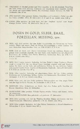 Dosen in Gold, Silber, Email, Porzellan, Messing, usw. (Nr. 473 -510)