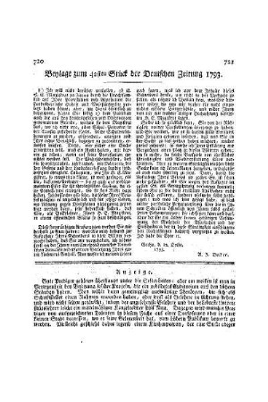 Beylage zum 42ten Stück der Deutschen Zeitung 1793