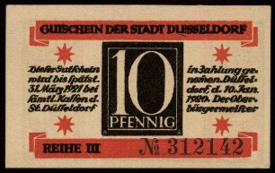 10 Pfennig Gutschein der Stadt Düsseldorf