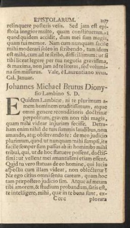 Johannes Michael Brutus Dionysio Lambino S. D.