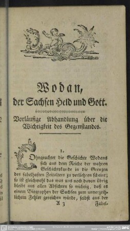 Vorläufige Abhandlung über die Wichtigkeit des Gegenstandes
