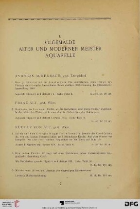 I. Ölgemälde Alter und Moderner Meister , Aquarelle (Nr. 1-195)