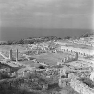 Rhodos, griechische Insel der Dodekanes im Ägäischen Meer, Lindos, Ausgrabungsgelände der Akropolis