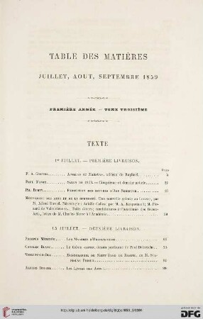 Table des matières: Juillet, Août, Septembre 1859