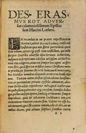 Des. Erasmi Roterodami purgatio aduersus Epistolam no[n] sobriam Martini Lutheri