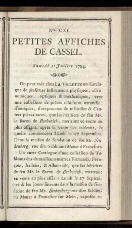 No CXI (Samedi 31 Juillet 1784)