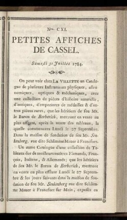 No CXI (Samedi 31 Juillet 1784)