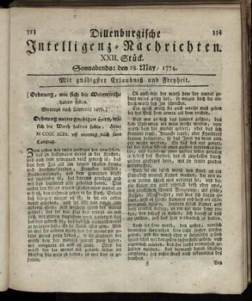 Sonnabends: den 28. May 1774.