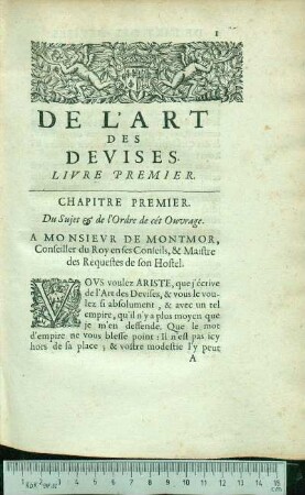 De L'Art Des Devises. Livre Premier.