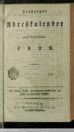 1829: Leipziger Adreßkalender : auf d. Jahr ...