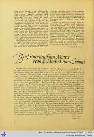 Brief einer deutschen Mutter beim Heldentod ihres Sohnes.