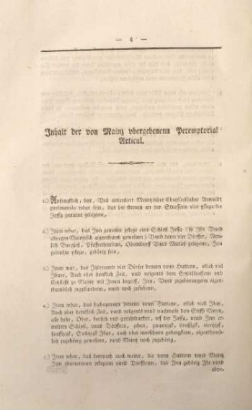 Inhalt der von Mainz obergebenenn Peremptorial Articul.