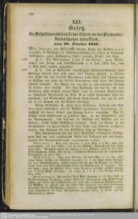 XXV. Gesetz, die Gehaltsverhältnisse der Lehrer an den Elementar-Volksschulen betreffend; vom 28. October 1858