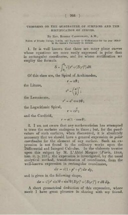 Theorems on the quadrature of surfaces and the rectification of curves.