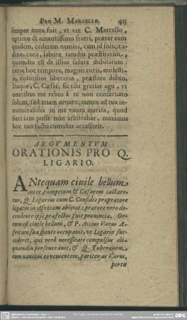 Argumentum Orationis Pro Q. Ligario