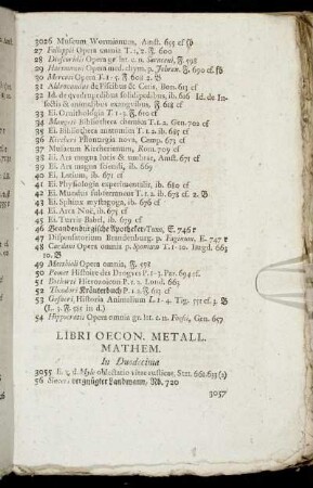 Libri Oecon. Metall. Mathem.