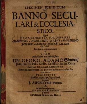 Specimen Iuridicum De Banno Seculari & Ecclesiastico