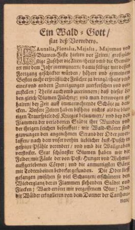 Ein Wald-Gott/ stat deß Vorreders.