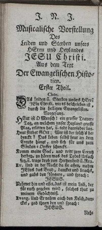 Musicalische Vorstellung Des Leiden und Sterben unsers Herrn und Heylandes Jesu Christi.