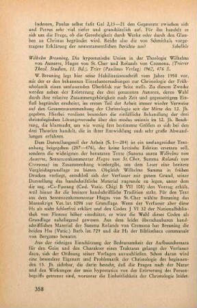 358-360 [Rezension] Breuning, Wilhelm, Die hypostatische Union in der Theologie Wilhelms von Auxerre, Hugos von St. Cher und Rolands von Cremona