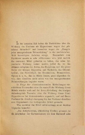 Über die Wirkung des Urethans bei Gesunden und Geisteskranken