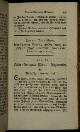 Zweyte Abtheilung. Ausführende Mittel, welche durch die zweyten Wege ausleeren. Evacuantia secundarum viarum.