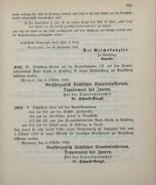 Nr. 103: Ministerialbekanntmachung, betreffend Einziehung von Diphtherie-Serum