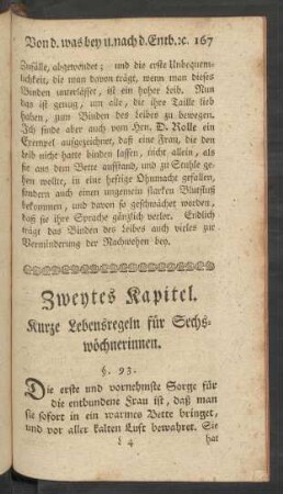 Zweytes Kapitel. Kurze Lebensregeln für Sechswöchnerinnen