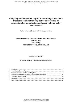 Analysing the differential impact of the Bolgona Process - theoretical and methodological considerations on transnational communication and cross-national policy convergence