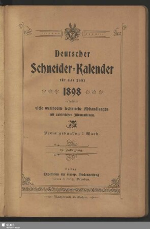 12.1898: Deutscher Schneider-Kalender : auf das Jahr ...