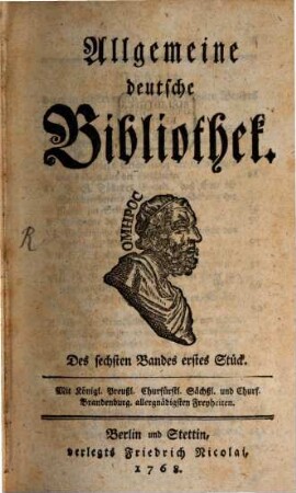 Allgemeine deutsche Bibliothek. 6, 6. 1768
