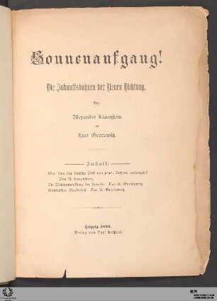 Sonnenaufgang! : die Zukunftsbahnen der neuen Dichtung