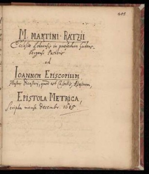 [Brief von M. Martin Ratz an Johannes Episcopius (1615)]