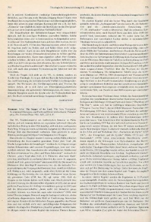 775-777 [Rezension] Reumann, John, The Supper of the Lord