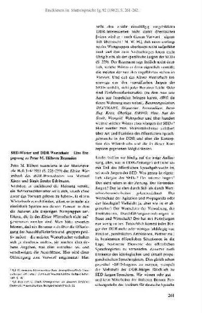SED-Wörter und DDR-Wortschatz - Eine Entgegnung zu Peter M. Hilberts Rezension