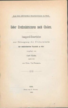 Ueber Urethralstricturen nach Cholera